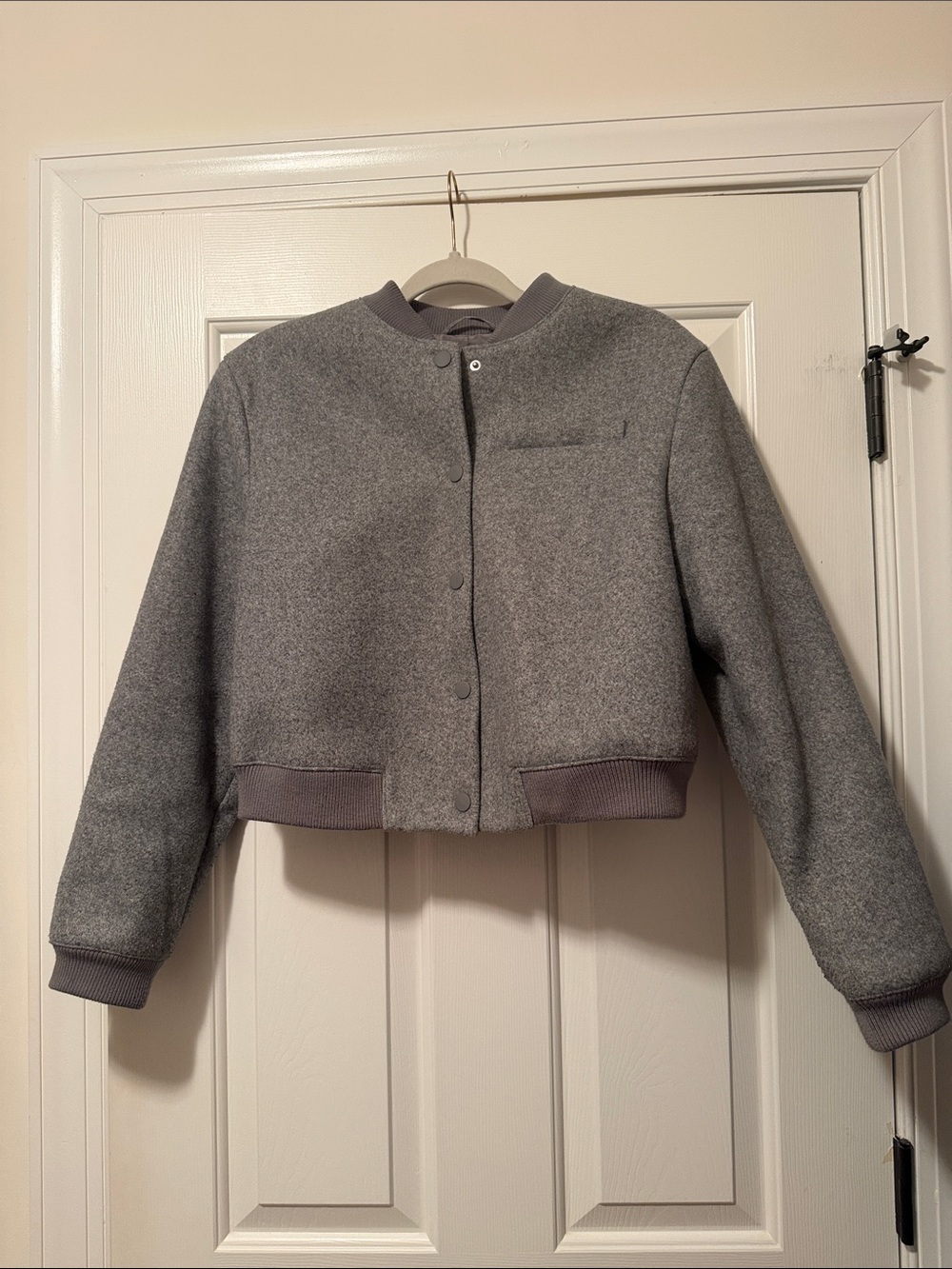 H&M Cropped Grey Wool-Blend Bomber Jacket